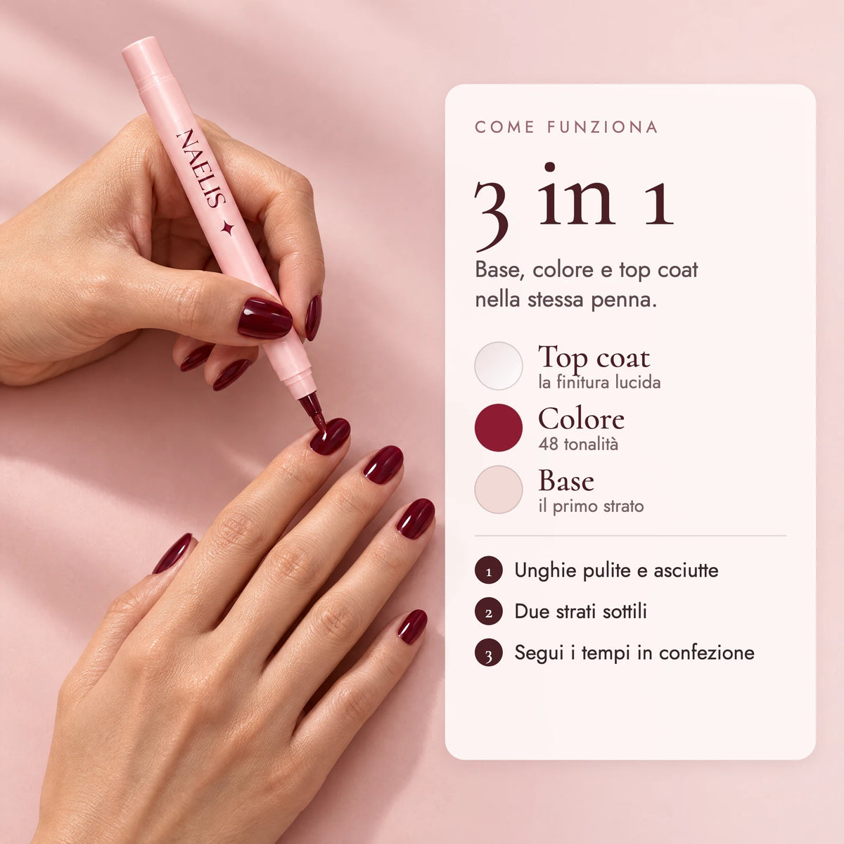 Come funziona Glossy Pen: base, colore e top coat in una sola penna